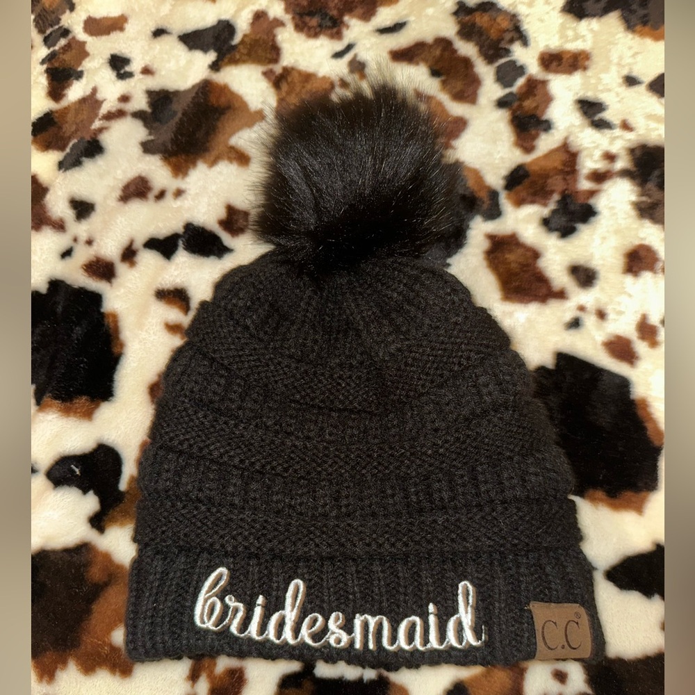 C.C Black Knit Beanie with Logo Patch